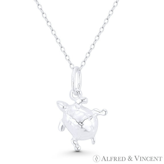 Sea Turtle Ocean Sealife Charm 3D 23x13mm (0.9x0.5in) Pendant & Chain Necklace in .925 Sterling Silver