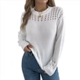 thumbnail image 3 of Suéter de Crochet Calado para Mujer, Jersey de Punto de Larga con Cuello Redondo, Camisa Informal de Otoño e Invierno. L, 3 of 9