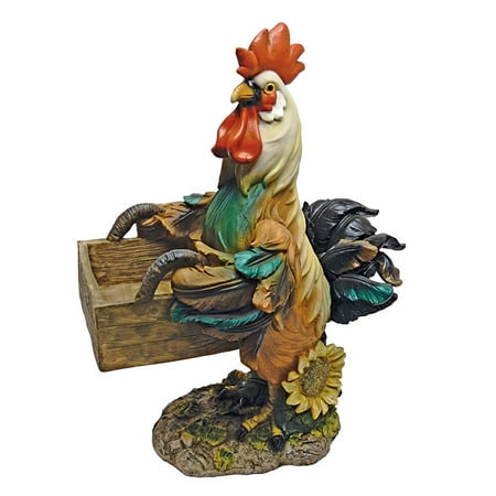 Rooster with Box Birdfeeder Statue