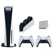 Sony Playstation 5 Disc Version Console with Extra White Controller and DualSense Charging Station Bundle with Cleaning Cloth
