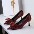 thumbnail image 3 of Women Pointed Toe Stiletto High Heels 6.5CM Bow Patent Leather Sexy Pumps Wedding Evening Party, 3 of 6