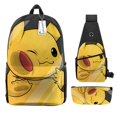 thumbnail image 2 of 3 unids/set niños Pokemon Pikachu mochila bonita estuche de lápices bolso cruzado arnés de cojín de aire impermeable protección de la columna vertebral mochila escolar hola suerte  unisex, 2 of 2