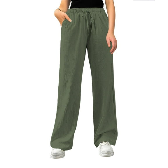 Lixiuxyad Women Flowy Pants Women's Casual Loose Fit High Waist Drawstring Pants With Side Pockets Green