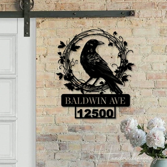 Handmadetneonsign Crow House Number Metal Wall Art LED Light Personalized Crow Sign Home Decor 63307