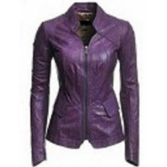 Noora Women's Stylish Lambskin Leather Purpal Color Jacket for Women Slim Fit Jacket