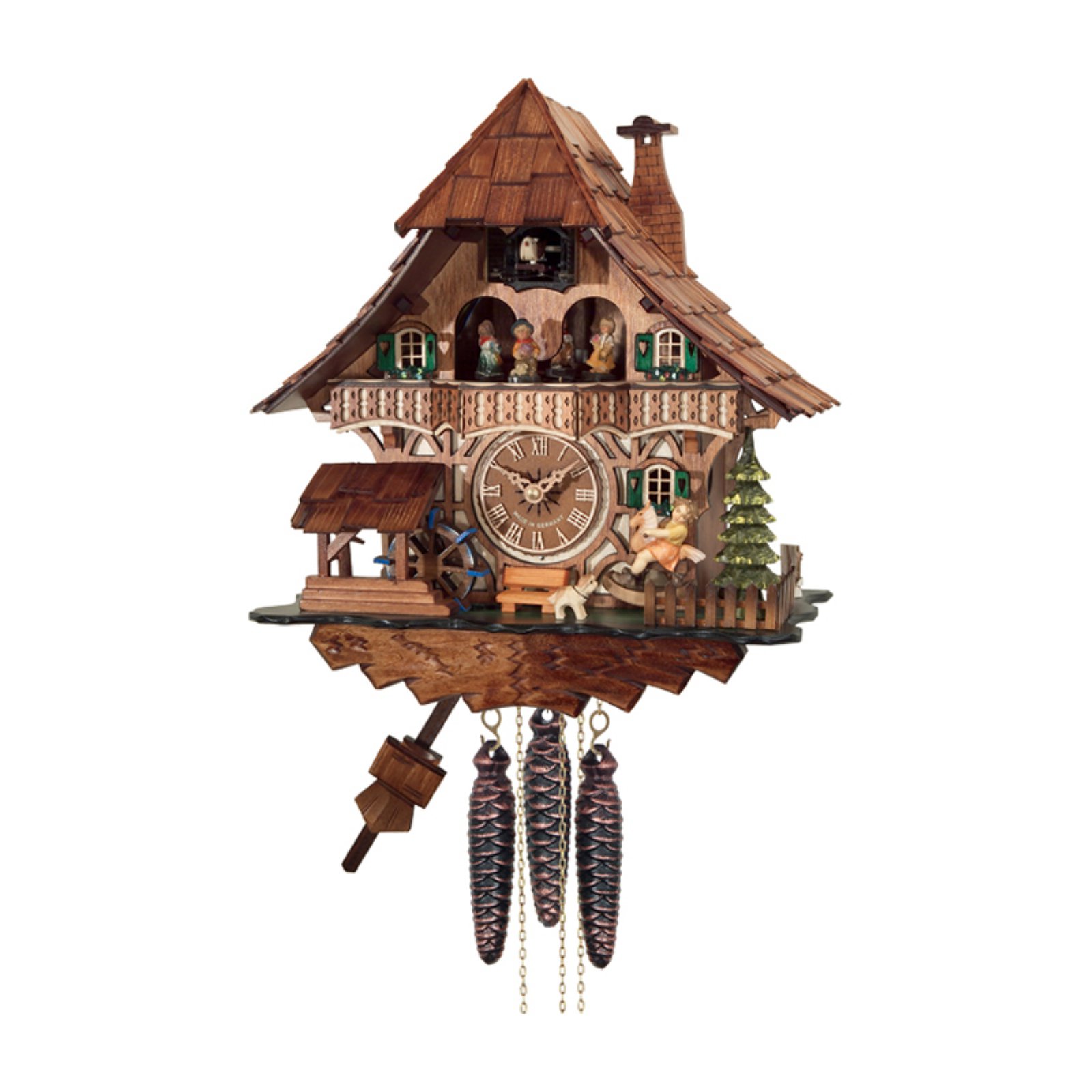 One Day Musical Black Forest Cuckoo Clock with Dancers, Waterwheel, and