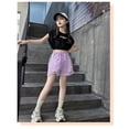 thumbnail image 4 of GiLiling Girls Distressed Denim Shorts, Elastic Waist Ripped Frayed Hem Sparkle Summer Jean Shorts for Kids Teens (Purple, 5-6 Years), 4 of 7