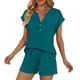 thumbnail image 5 of Camiseta de Manga Corta de Cuello en V de Color Sólido con Pantalones Cortos de Cintura Elástica Bolsillos Casual Lounge, 5 of 5