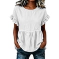 thumbnail image 6 of hoksml Women's Cotton Linen Ruffle Sleeve Peplum Blouse, Round Neck Casual Babydoll Top, Loose Fit Summer Daily Office Wear Shirt, 6 of 7