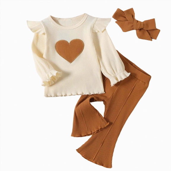 TOWED22 Toddler Baby Girl Clothes Cute Long Sleeve Sweatshirt Fall Winter Outfits Kids Pullover Pants 2Pcs Set(Beige,9-12 M)