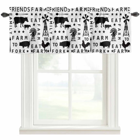 Cow Pig Chicken Valances for Windows Farmhouse Kitchen Curtains Valances Rod Pocket Valance Curtains for Windows Country Farm Barn Windmill Star Text Window Valances for Bathroom Bedroom 42"x12"