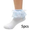 thumbnail image 2 of LYMAYTER 5 Pack Dress Socks ‌for Kids Girls Cute Solid Color Ankle Socks Double Ruffle Princess Socks 1-13Y, 2 of 7
