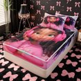 thumbnail image 2 of Erosebridal Sweet Cartoon Music Girl Zipper Full Size Comforter Sets with Fitted Sheet and 2 Pillowcases,Fun Headphone Note Zipper Bedding Set,Hot Pink Black,4pcs,Pink Reversible, 2 of 6