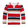 thumbnail image 2 of Boys 4T Shirts Kids Boys Girls Long Sleeve Casual Striped Shirt Button Closure Fashion Comfortable & Soft Fabric T-Shirts to Big Kid Red,13-14 Years, 2 of 4