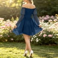 thumbnail image 5 of Yertdoel Off The Shoulder Dresses for Women Elegant Solid Long Sleeve Fitted Waist Chiffon Dress Party Vacation Stylish Casual Flowy Dress, 5 of 9