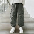 thumbnail image 4 of Boys Cargo Pants for Kids 5-14, Green Oversized Joggers with Zipper Pockets, Stretch Nylon Athletic Play & School Pants, Elastic Waist,Size 5-6 T, 4 of 9