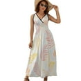 thumbnail image 2 of Pastel Leaves White Background Pattern Dress Fashion Boho Beach Long Dresses Female Party Printed Maxi Dress, 2 of 9