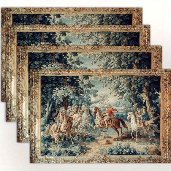 4pcs, French Baroque Tapestry placemats, fashion print pattern table mat, for dining table, kitchen, party, indoor, holiday, dinner parties and home decor (table mats) 12x18 Inch