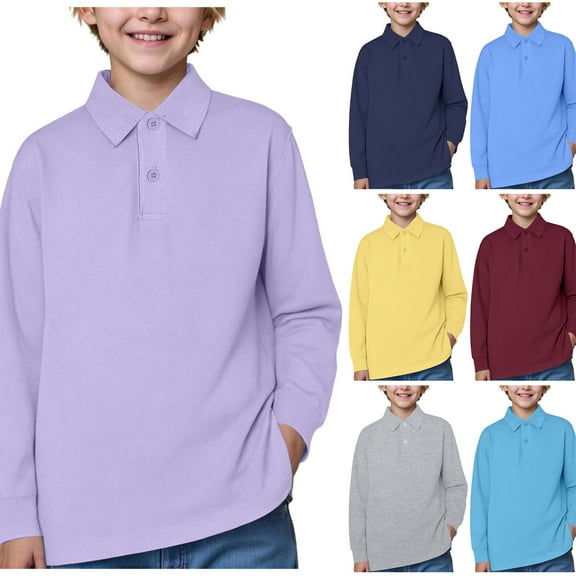 Ulanda Toddler Boys Long Sleeve Polo Shirts School Uniform Dress Shirt Size18M-5T (Sky Blue, 12-13 Years)