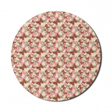 Butterfly Mouse Pad for Computers, Illustration of Repetitive Butterfly Silhouettes Spring Season, Round Non-Slip Thick Rubber Modern Mousepad, 8" Round, Cream Pale Pink and Cinnamon, by Ambesonne