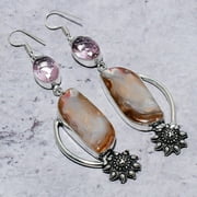 Natural Lake Superior Agate, Kunzite 925 Sterling Silver Earring 3.55"