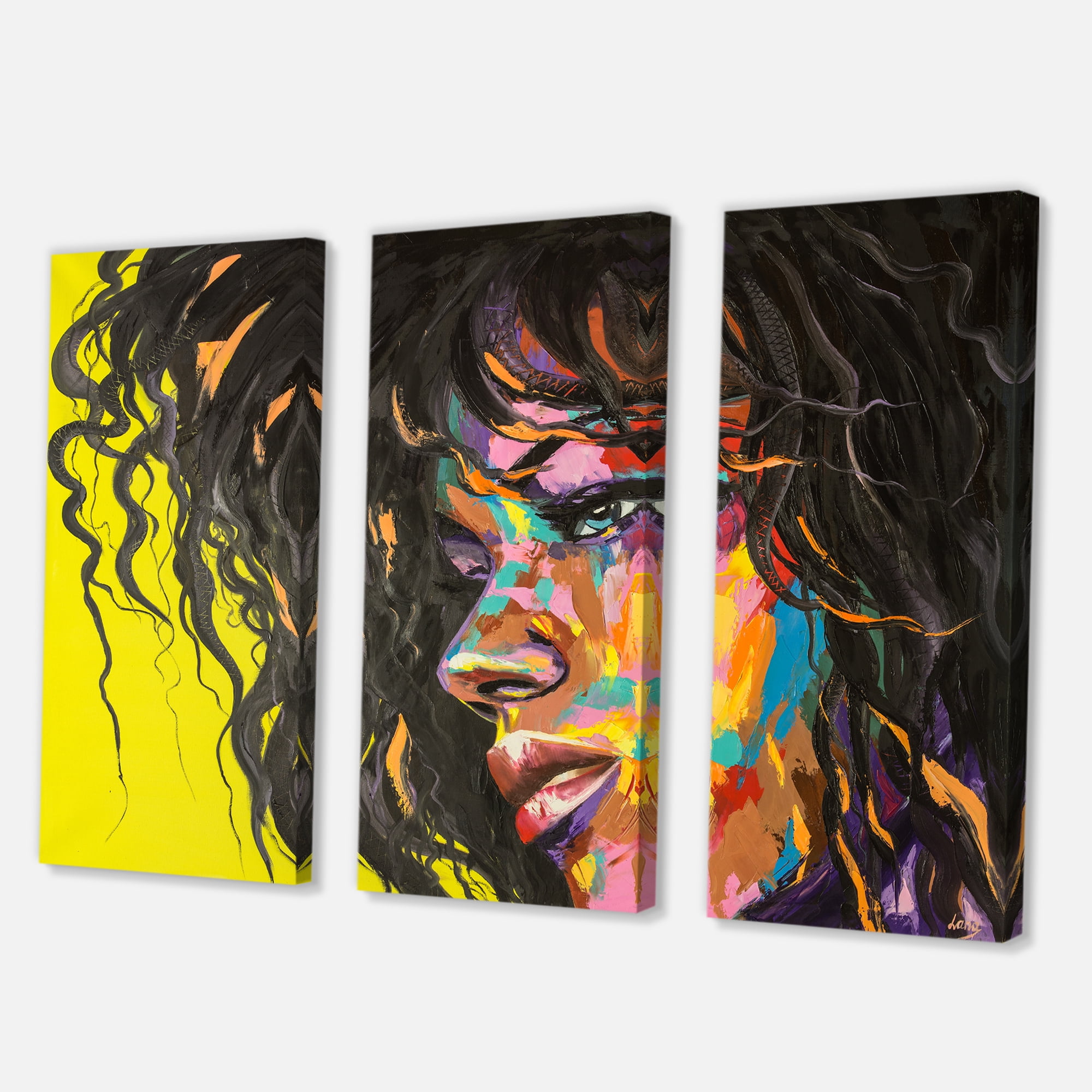 Designart ' Abstract Colorful Fantasy Portrait Of A Young Woman I ' Modern Canvas Wall Art Print