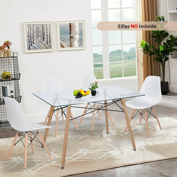 Mesa de Comedor FurnitureR Rectangular de Cristal para 4-6 Personas