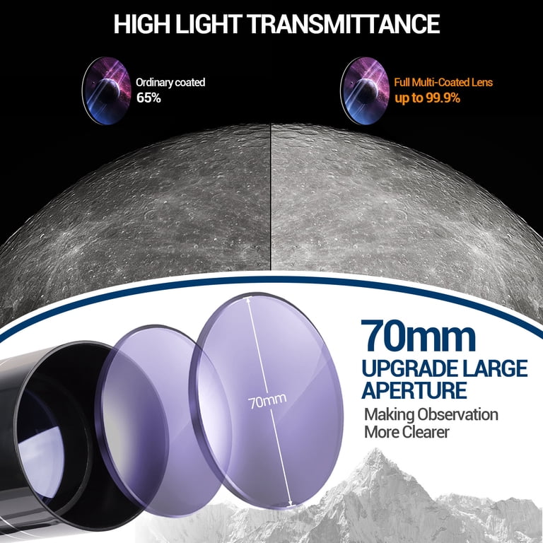 Astronomical Telescope For Kids And Adults Is The Best Gift To Teach People Explore Nature And Life. 360x70mm Refractor Telescope Can Be A Good Observation Of Moon And Terrestrial Objects. No-tools Quick