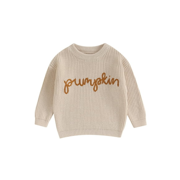 ZAXARRA Chandail Tricoté d'Automne et d'Hiver pour Bébés Filles, Coupe Ample, Manches Longues, Col Ras du Cou, Broderie de Lettres, Chandail pour Nouveau-Né, Tricot