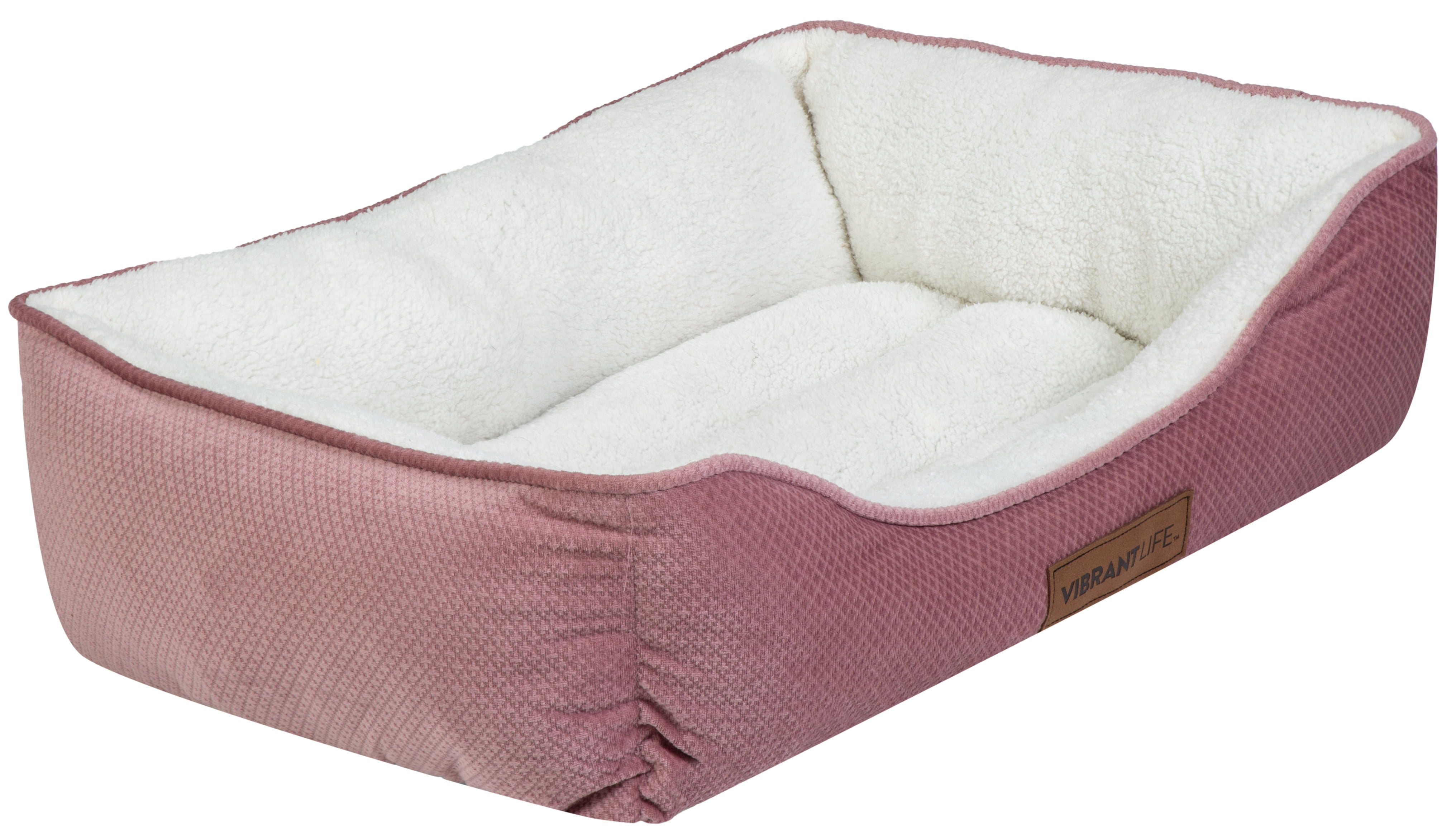 Vibrant Life Premium Plush Cuddler Pet Bed for Dogs & Cats, Machine Washable, Pink & White
