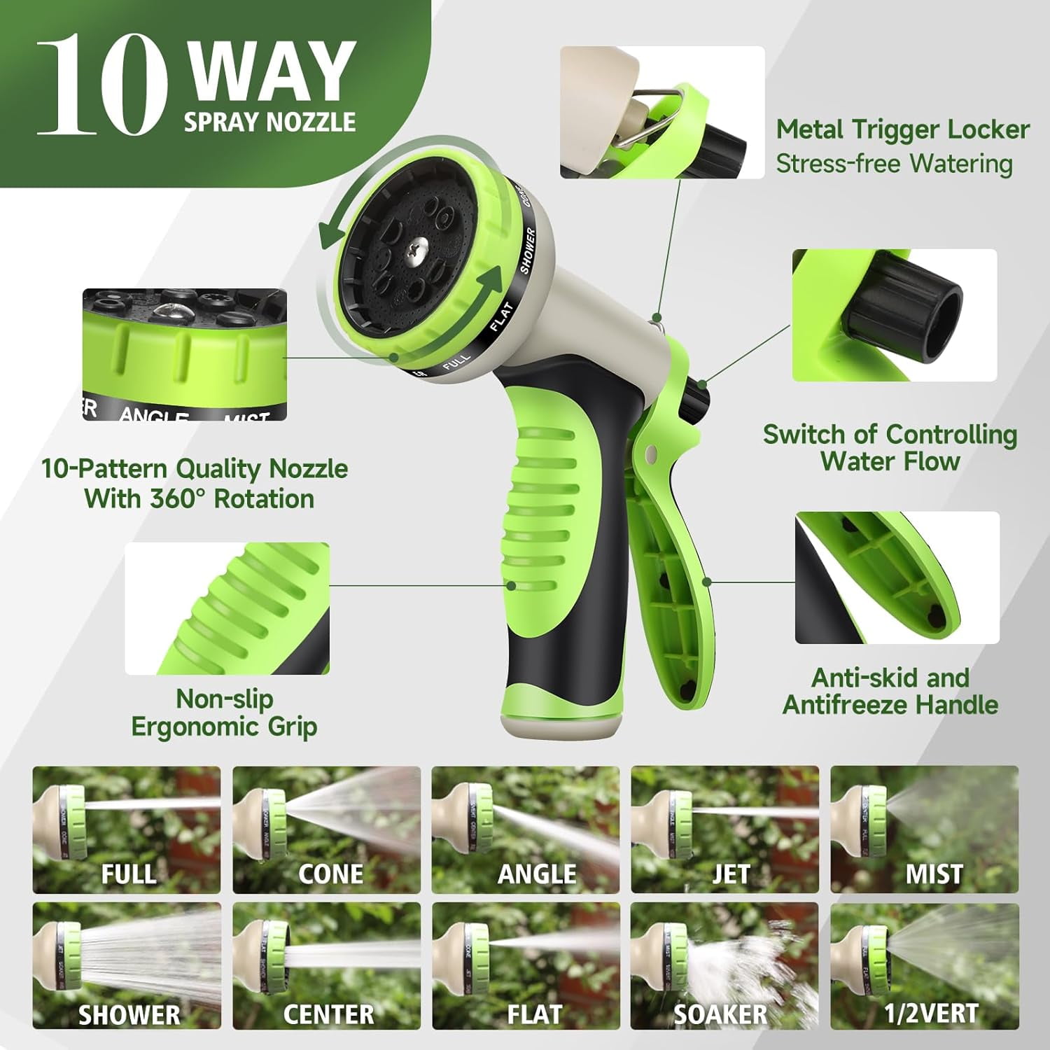 Heavy Duty Metal Garden Hose 25 ft Stainless Steel No Kink  Lightweight with 10 Function Nozzle