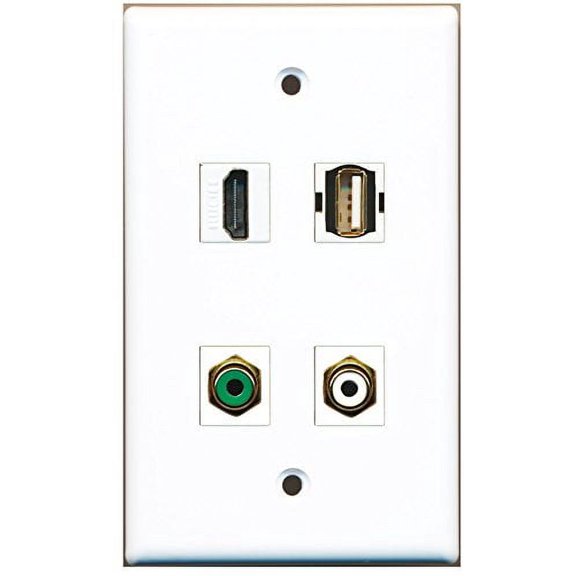 RiteAV - 1 Port HDMI 1 Port RCA White 1 Port RCA Green 1 Port USB A-A Wall Plate