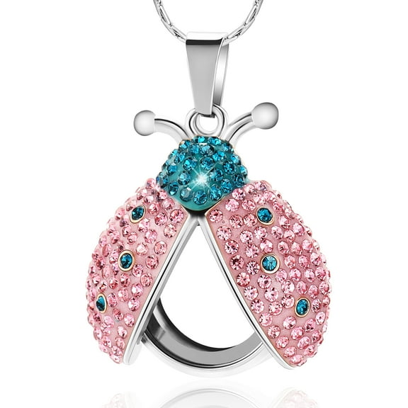 Ladybug Urn Necklace for Ashes Crystal Beetle Memorial Transparent Round Glass Locket Ash Holder Keepsake for Human Pet