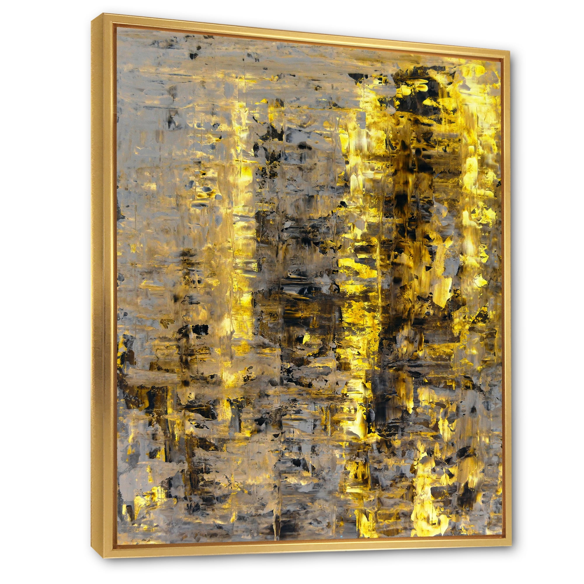 Designart 'Grey Meets Yellow Abstract Art II' Modern Framed Canvas Wall Art Print