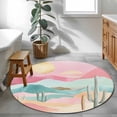 thumbnail image 4 of Round Area Rug 4ft, Watercolor Cactus Desert Mountain Non-Shedding Washable Area Rug, Modern Abstract Sun Non Slip Low-Profile Circle Rugs for Living Room, Bedroom Dining Room, 4 of 9