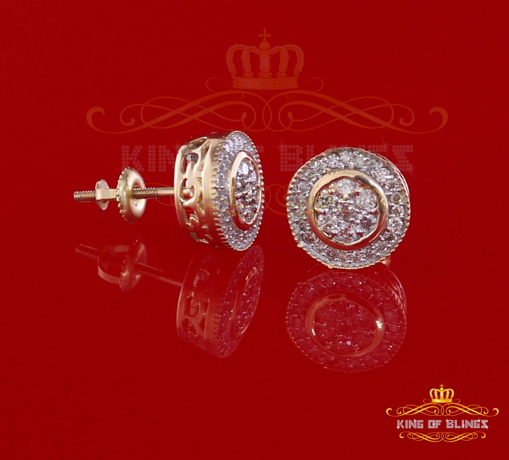 King of Bling's 10K Real Yellow Gold Real Diamond 0.50CT Men's/Women's Stud Round Earring