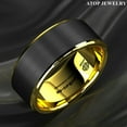 8/6mm Black Brushed Gold Stripe Tungsten Ring Wedding Band Men's