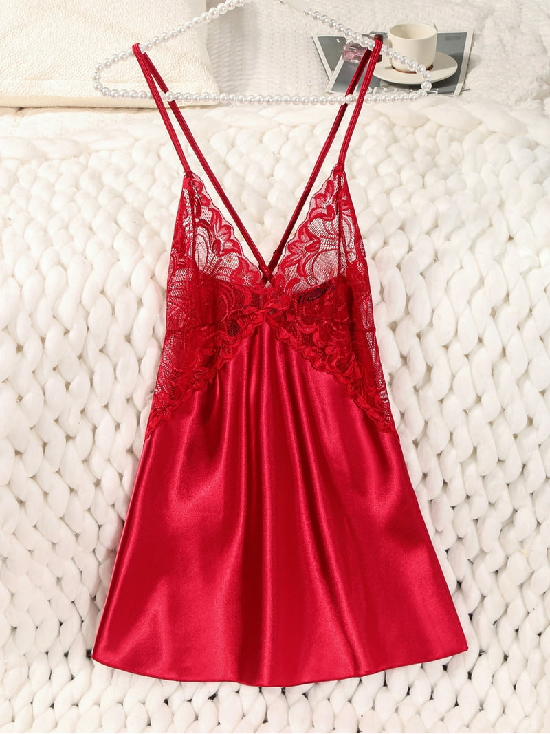 Avidlove Women's Silky Satin Nighty Gown, Lace Chemise Lingerie, Red,  X-Large - Walmart.com