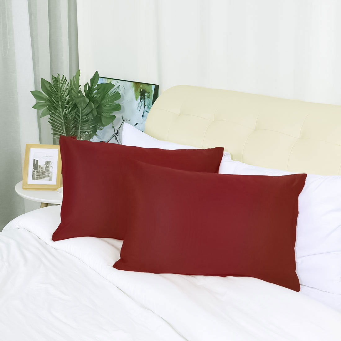 Unique Bargains 6 Pack Satin Pillowcase with Zipper, Queen, Red