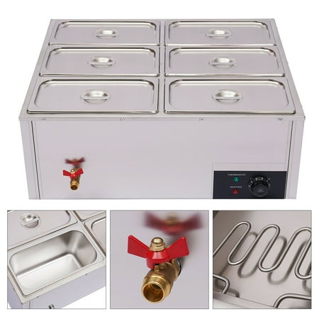 

CNCEST 6-Pan Steamer Commercial Food Warmer S/Steel Buffet Electric Countertop Device