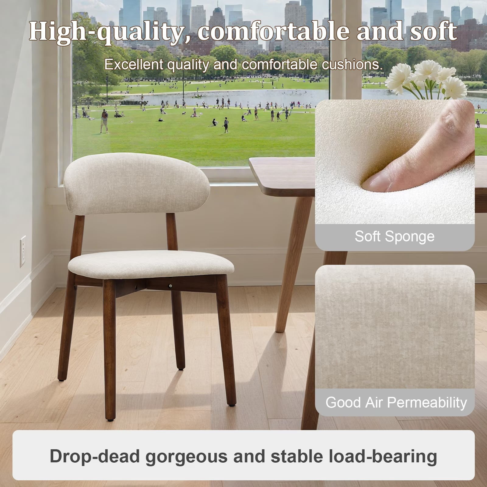 Upholstered Dining Chairs Set of 4, Warm Grey Flannelette Kitchen Chairs with Walnut Solid Wood Legs, Mid Century Modern Armless Side Chairs for Dining, Kitchen, Restaurant, Living Room