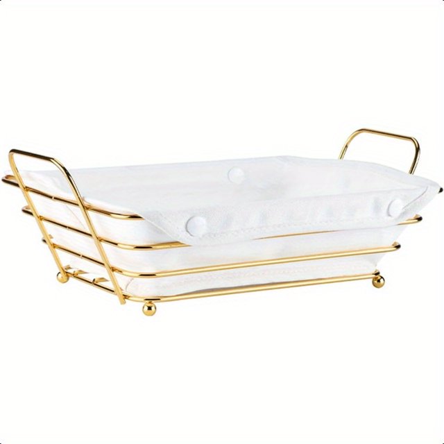 QUTETN Golden Baskets for Bread Serving Parties Golden Wire Basket for Fruit Vegetables Bread 1