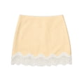 thumbnail image 3 of Women's Satin Lace Short Skirt Sexy Slim Fit Lace Patchwork Elastic Waist Half Mini Skirts Y2k A Line Under Dress Light Yellow L, 3 of 3
