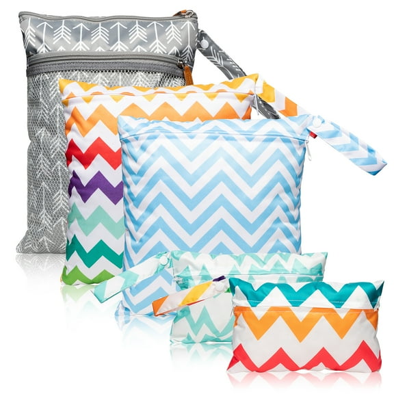5 Pieces Diaper Bag Set Zipper Storage Bag with Arrowhead/ Ripple , Colorful Rectangular Nappy Bag(3 Sizes )