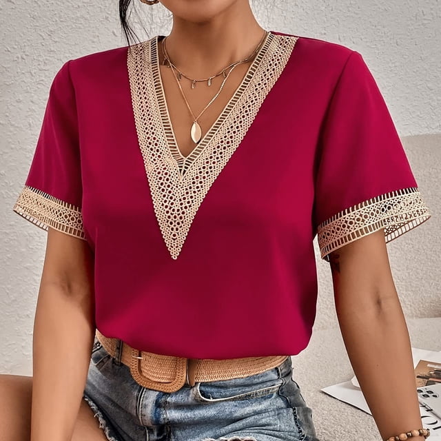 Camiseta de mujer, camisa de mujer, camisa de manga corta con cuello en V, camisa con cuello en V confiable y duradera