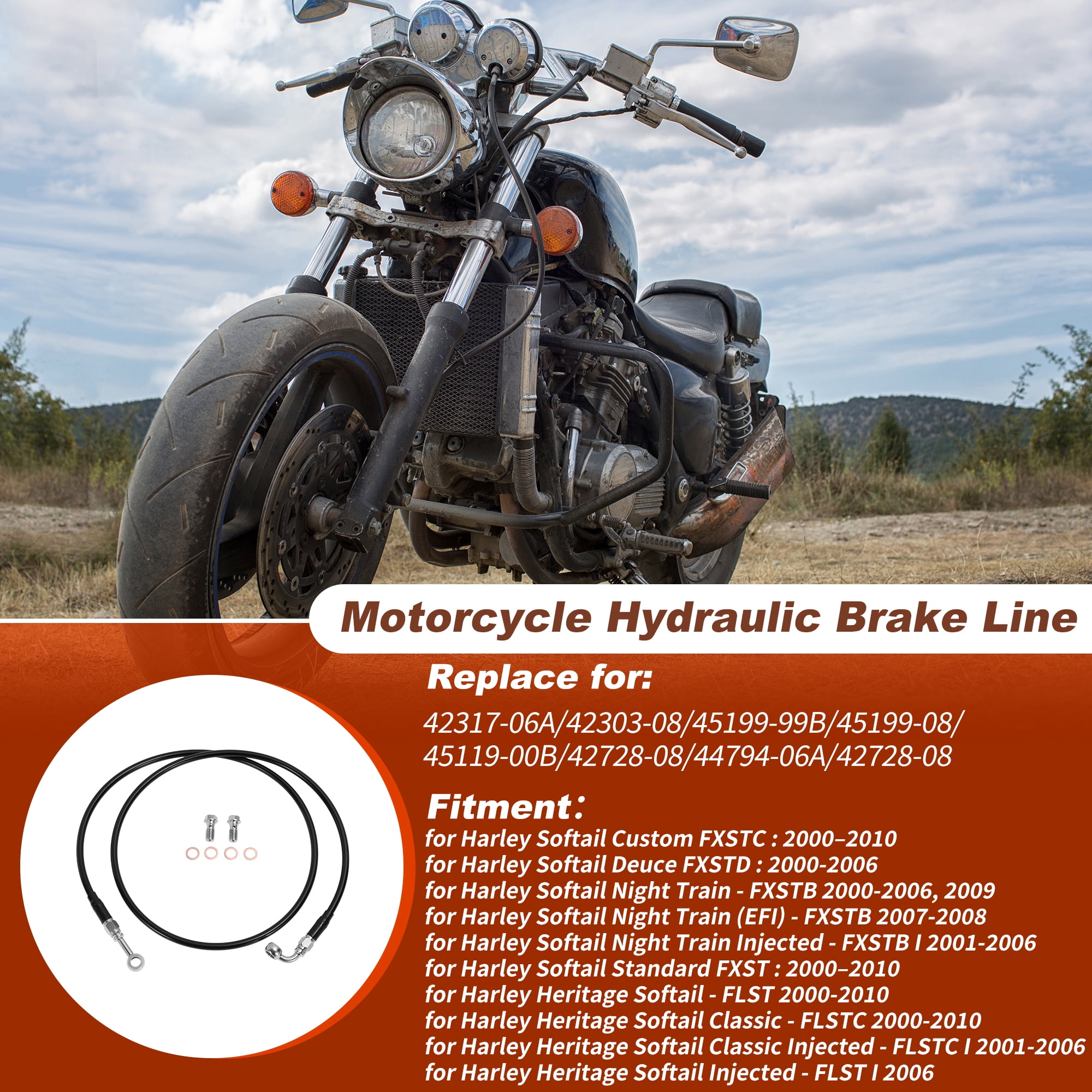 Unique Bargains 53.5In Front Brake Line Kit for Harley Softail Models from 2000 to 2010