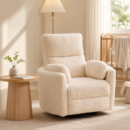 Adult Sherpa Nursery Power Swivel and USB Charging Recliners with 2 Removable Pillows, Beige