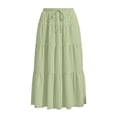 thumbnail image 3 of Women's Midi Skirts Elastic Waist Linen Blend Skirts Casual Daily Style Lightweight Breathable Drawstring Tiered Ruffle Hem Loose Fit Skirts, 3 of 5