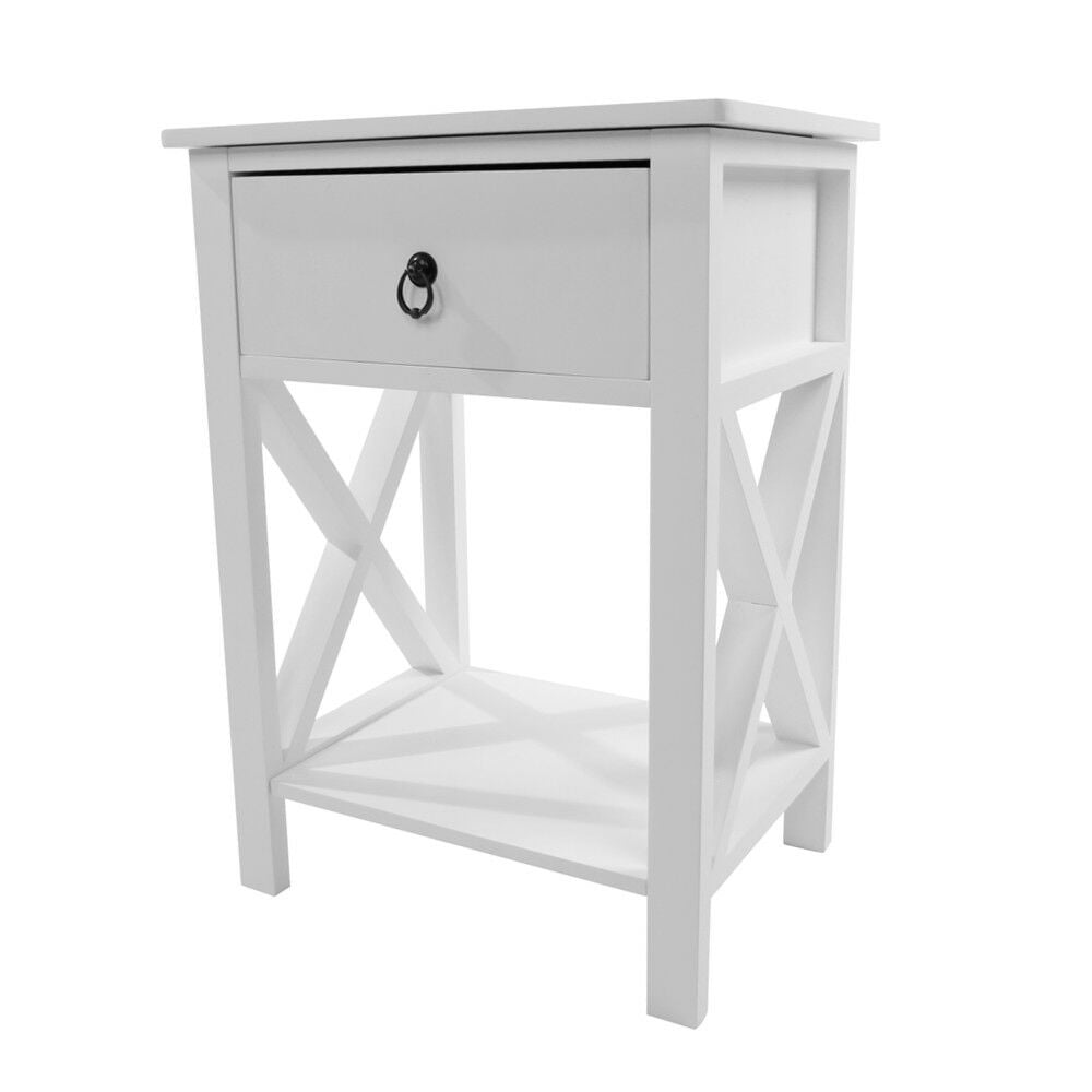 Zimtown White Bedside Nightstand End Sofa Table with Drawer and Shelf for Storage