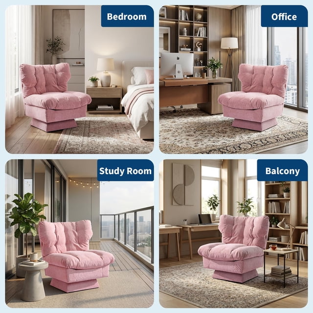Sillón giratorio 360° de chenilla para salón o dormitorio - Asiento extragrande de 52,8 cm, respaldo alto, cojín grueso de algodón - Moderno y cómodo, capacidad 136 kg- Color: Chenille | Pink